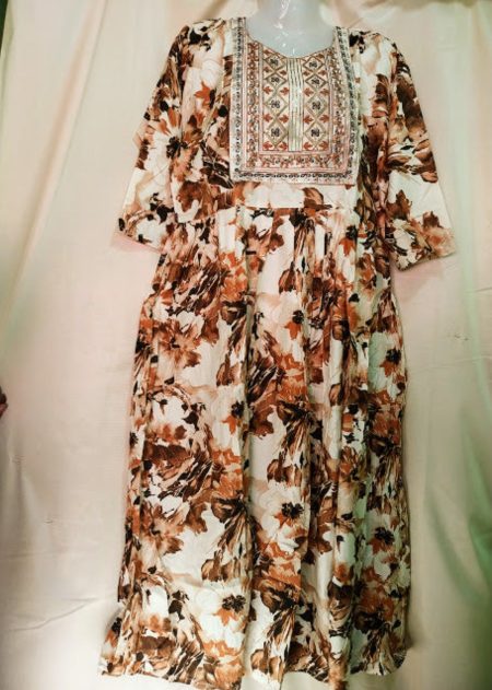 Printed Rayon Pleated Kurti